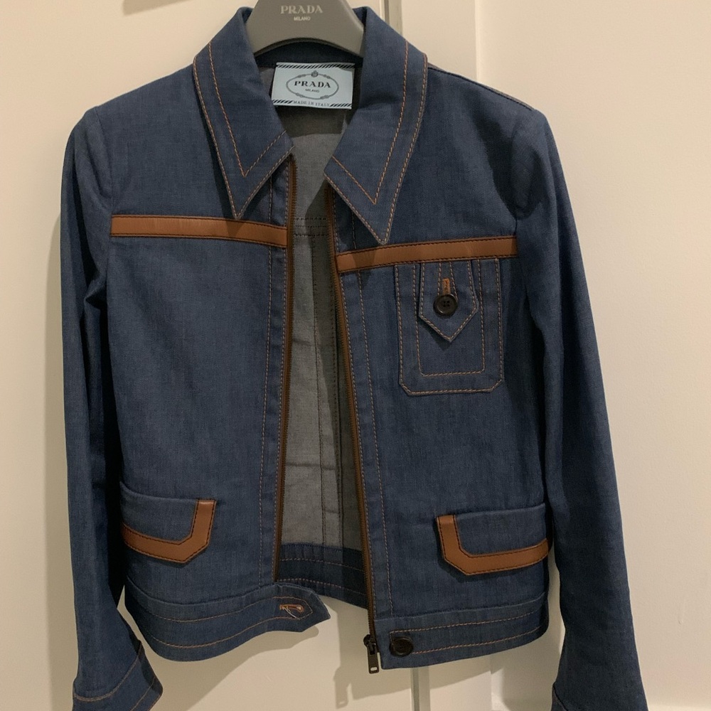 Prada Indigo Jacket with Tan Details